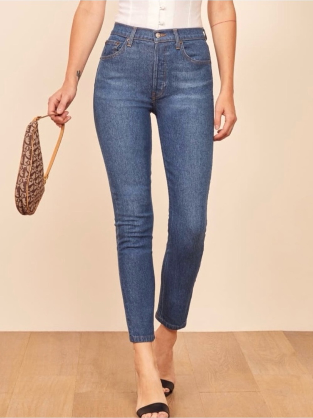 Reformation Serena High Rise Skinny Crop Jeans in Cannes Wash 26 Blue
